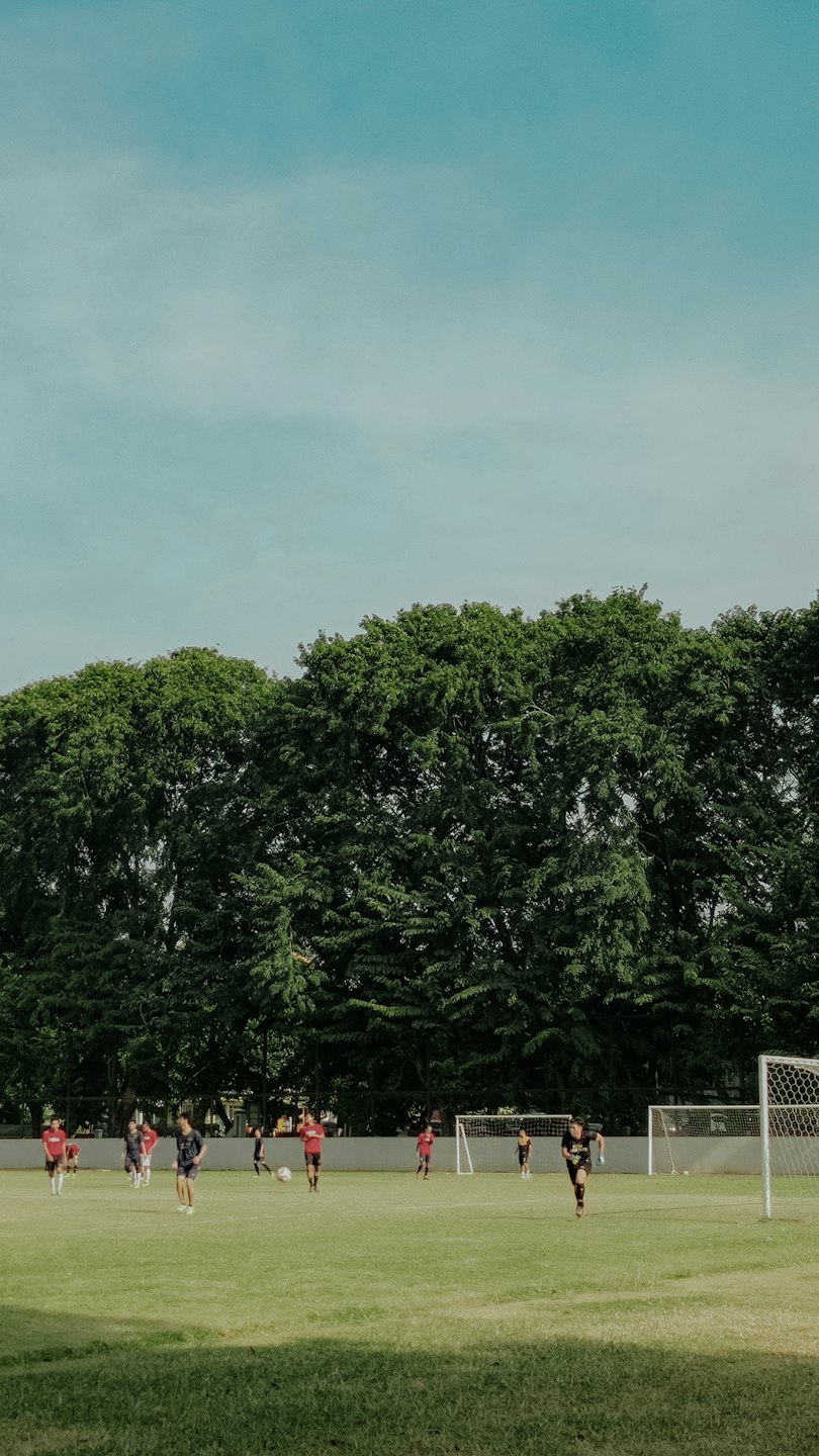 Un gruppo di persone che gioca a calcio su un campo erboso.